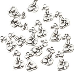 20 Rabbit Bunny Charms Antique Silver