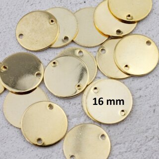 10 Scheiben Ø 16 mm Verbinder Blank Logo Plättchen Gold Messing