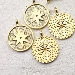 5 pcs. Pole Star, North Star Pendant, Medallion Pendant, gold