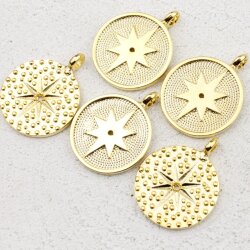 5 pcs. Pole Star, North Star Pendant, Medallion Pendant, gold