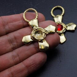 Kreuz Anhänger Fassung für 8 mm Chatons Kristalle, Gold