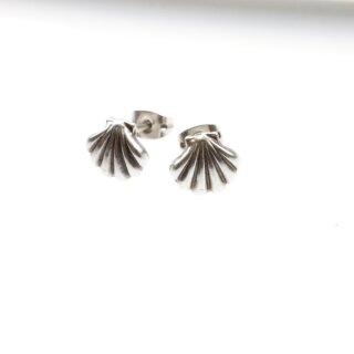 5 Pairs Shell Earrings, Seashell Stud Earrings, antique silver