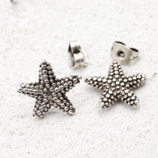 5 Pairs Starfish Stud Earrings, antique silver