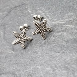 5 Pairs Starfish Stud Earrings, antique silver