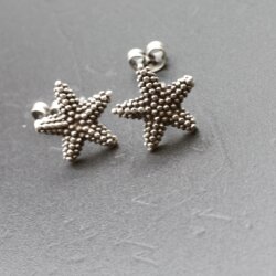 5 Pairs Starfish Stud Earrings, antique silver