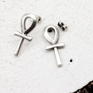 5 Pairs Ankh Stud Earrings, antique silver