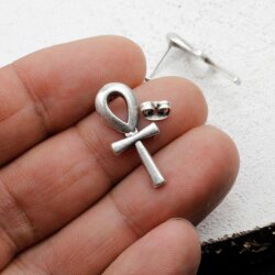 5 Pairs Ankh Stud Earrings, antique silver