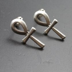 5 Pairs Ankh Stud Earrings, antique silver