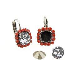 Earring setting antique brass with coloured beaded border for 8 mm Chatons, Rivoli Swarovski Crystals