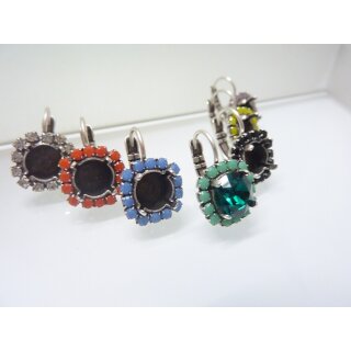 Ohrring Fassung altkupfer mit farbigen Perlenrand fr 8 mm Chatons, Rivoli Swarovski Stein