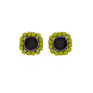 Ohrstecker Fassung altsilber mit farbigen Perlenrand fr 8 mm Chatons, Rivoli Swarovski Stein