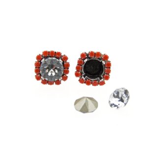 Ohrstecker Fassung altsilber mit farbigen Perlenrand fr 8 mm Chatons, Rivoli Swarovski Stein