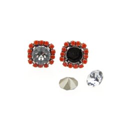 Stud earring setting antique silver with coloured beaded border for 8 mm Chatons, Rivoli Swarovski Crystals