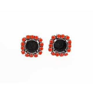 Ohrstecker Fassung altmessing mit farbigen Perlenrand fr 8 mm Chatons, Rivoli Swarovski Stein