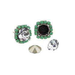 Stud Earring setting antique brass with coloured beaded border for 8 mm Chatons, Rivoli Swarovski Crystals