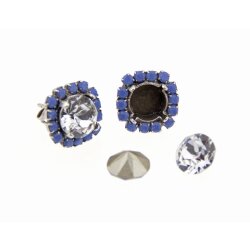 Stud Earring setting antique brass with coloured beaded border for 8 mm Chatons, Rivoli Swarovski Crystals