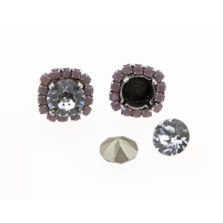 Stud earring setting antique copper with coloured beaded border for 8 mm Chatons, Rivoli Swarovski Crystals