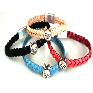 Cute braided leather bracelet cat with magnetic closure