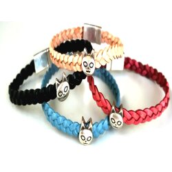 Geflochtenes Lederarmband Katze mit Magnetverschluss