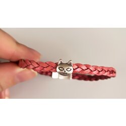 Geflochtenes Lederarmband Katze mit Magnetverschluss