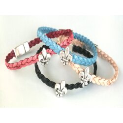 Cute braided leather bracelet Fleur-de-Lys with magnetic closure