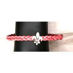 Cute braided leather bracelet Fleur-de-Lys with magnetic closure