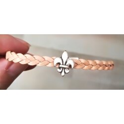 Cute braided leather bracelet Fleur-de-Lys with magnetic closure