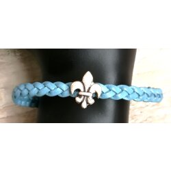 Cute braided leather bracelet Fleur-de-Lys with magnetic closure