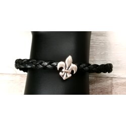 Cute braided leather bracelet Fleur-de-Lys with magnetic closure