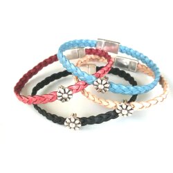 Cute braided leather bracelet Flower with magnetic closure