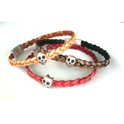 Braided leather bracelet Skull with magnetic closure