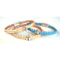 Cute braided leather bracelet Star with magnetic closure