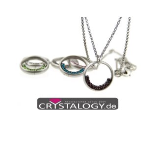 Ring Pendant Necklace with coloured crystal border