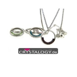 Ring Pendant Necklace with coloured crystal border
