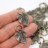 10 Leaf charms, Antique Bronze Artisan Pendant, Leaf Pendant