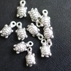 20 Little Turtle charms Pendant, Antique Silver