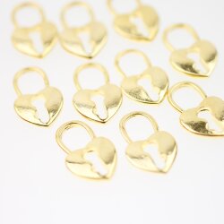 10 Heart lock metal Charms Pendant, Gold