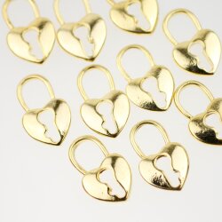 10 Heart lock metal Charms Pendant, Gold