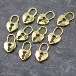 10 Heart lock metal Charms Pendant, Gold