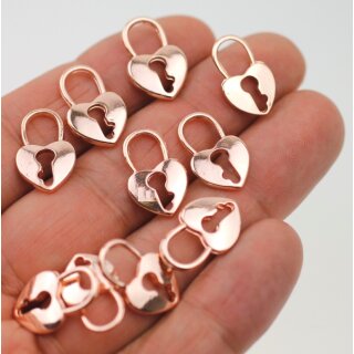 10 Heart lock Charms Pendant Rose Gold