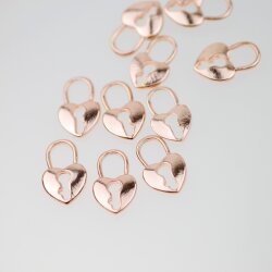 10 Herzschloß Anhänger, Herz Charm, Rose Gold