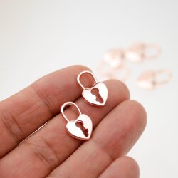 10 Herzschloß Anhänger, Herz Charm, Rose Gold