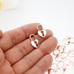 10 Herzschloß Anhänger, Herz Charm, Rose Gold