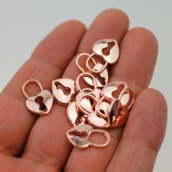 10 Heart lock Charms Pendant Rose Gold