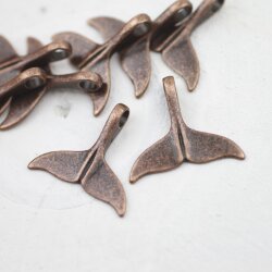 10 Whale Tail Charms Pendant, Antique Copper