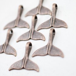 10 Whale Tail Charms Pendant, Antique Copper