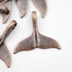 10 Whale Tail Charms Pendant, Antique Copper
