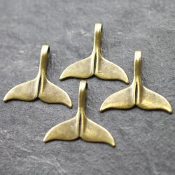 10 Whale Tail Charms Pendant, Antique Bronze