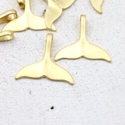 10 Whale Tail Charms Pendant, Matte Gold