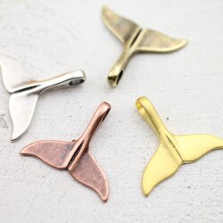 10 Whale Tail Charms Pendant, Matte Gold